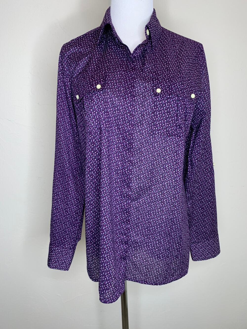Banana Repbulic Purple Floral Shirt Flap Pocket Preppy Classic Sz Medium